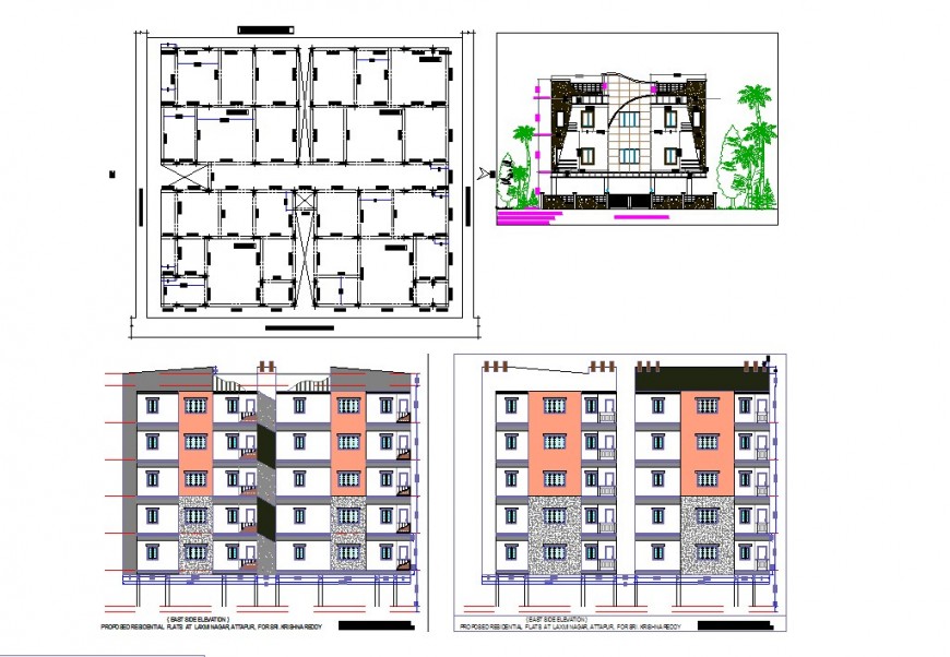 2d view of Building structure plan and elevation CAD block layout autocad file