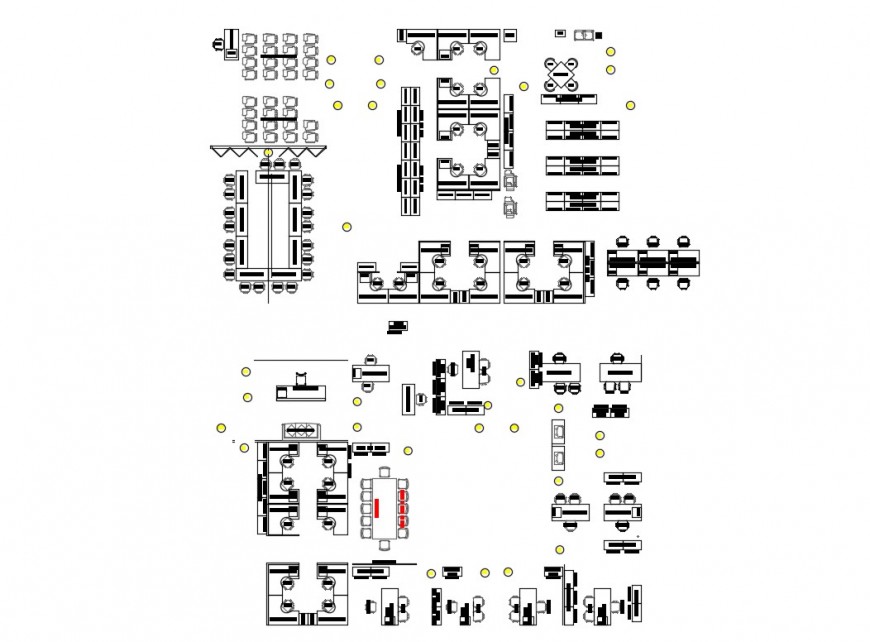 2d view of Different office furniture block layout file in dwg format
