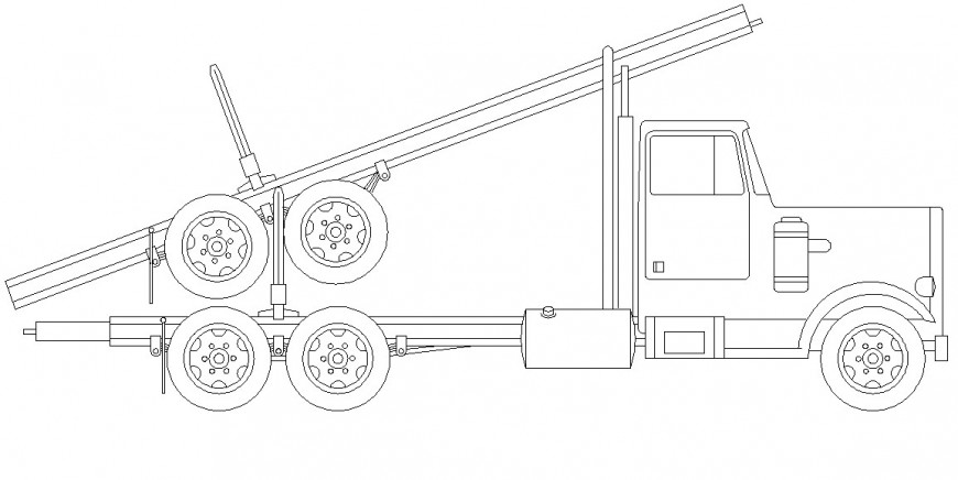 2d view of truck trailer CAD vehicle block layout file in autocad format