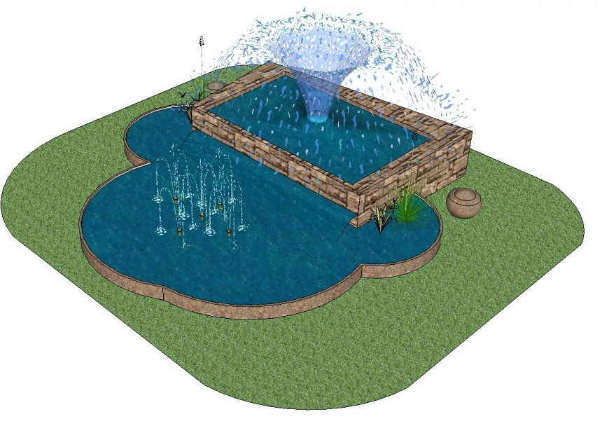 3 D fountain modal detail dwg file