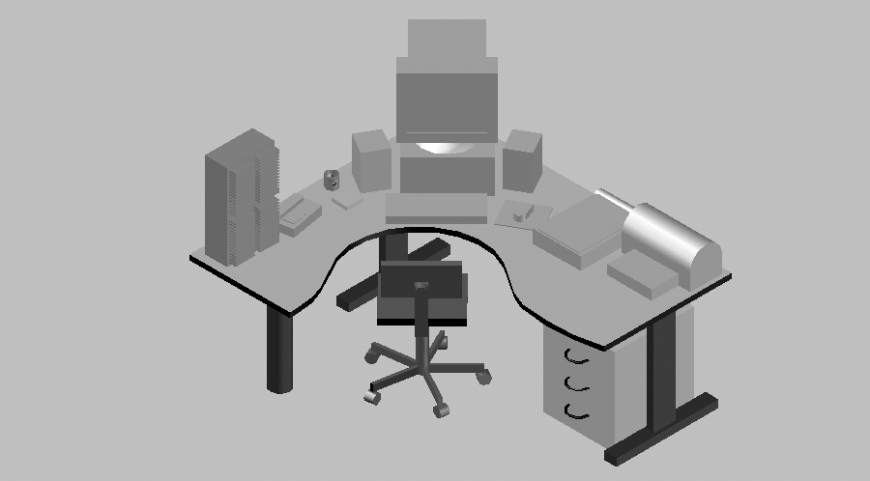 3d design of curved chair with chair with table design dwg file