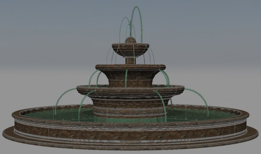 3d detail drawing of fountain in dwg file.