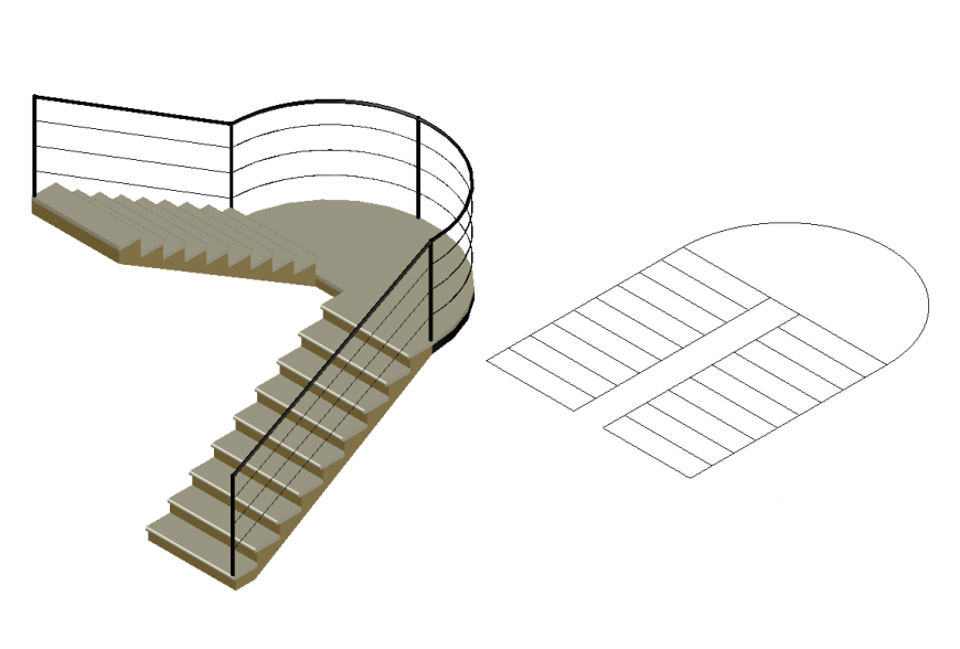 3d double stair elevation cad drawing details dwg file