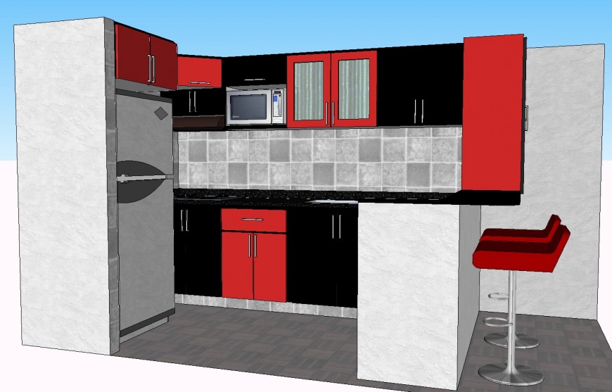 3d drawing details of kitchen model with furniture skp file
