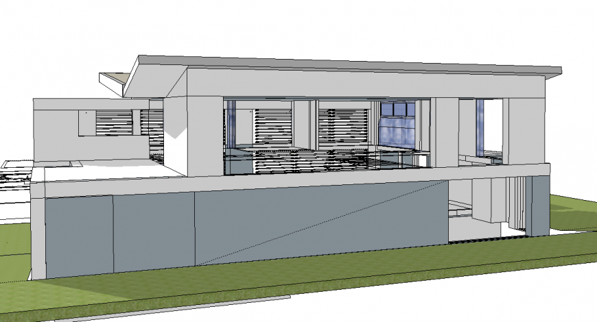 3d drawing of of house with back side view in skp file.