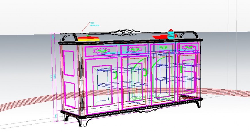 3d drawing of traditional serving table in dwg file.