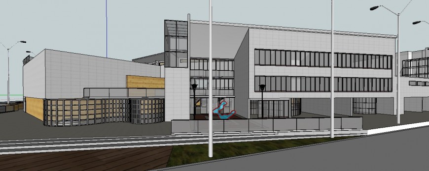 3d exterior model of business building detail sketch-up file