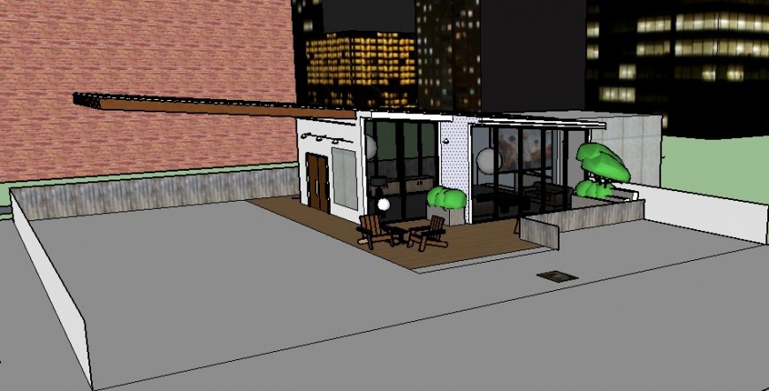 3d exterior model of the club house in skp Sketch up file.