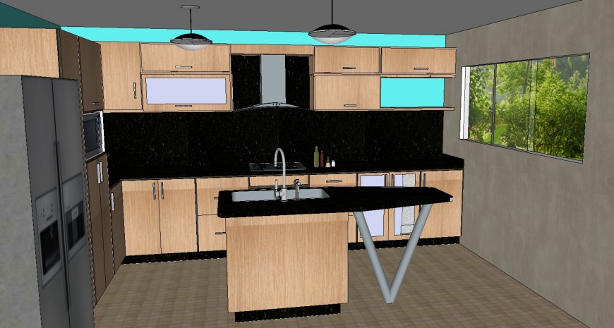 3d interior drawing of kitchen with island platform in skp file.