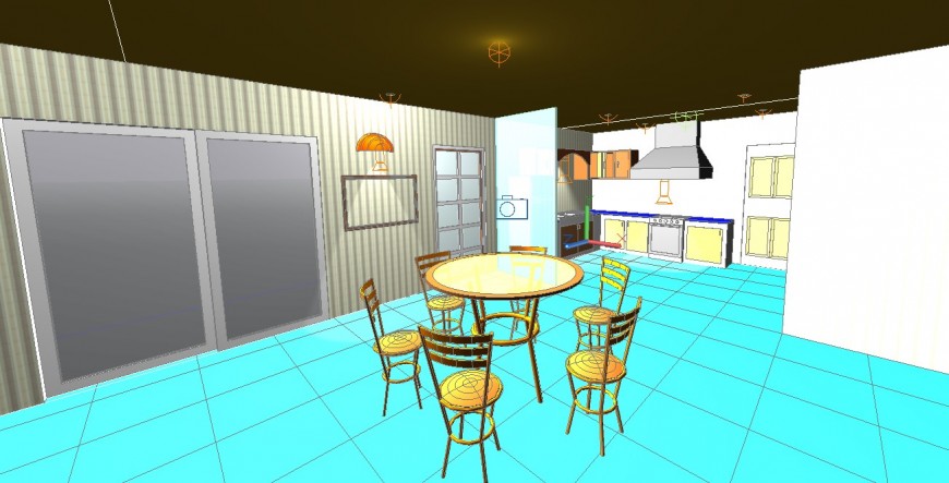 3d interior model of dining and kitchen area of a house detail dwg file
