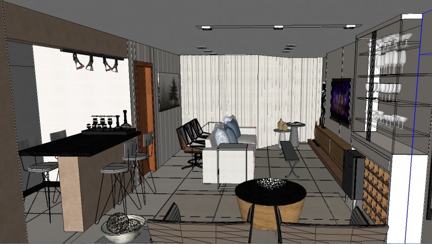3d interior model of dining and living room area layout sketch-up file
