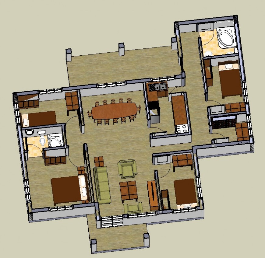 3d interior model of housing structure layout sketch-up file