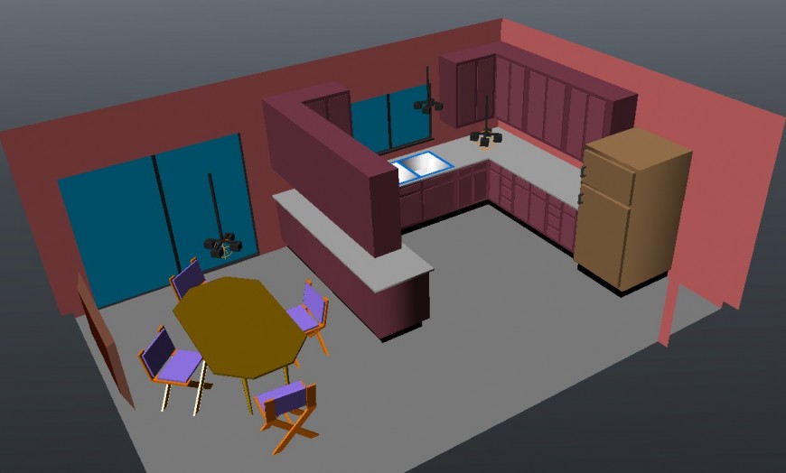 3d interior model of kitchen block layout file in autocad format