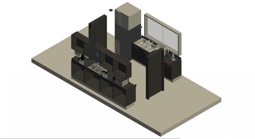 3d interior model of kitchen layout file in autocad format