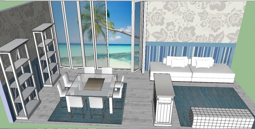 3d interior model of the drawing room and dining area layout sketch-up file