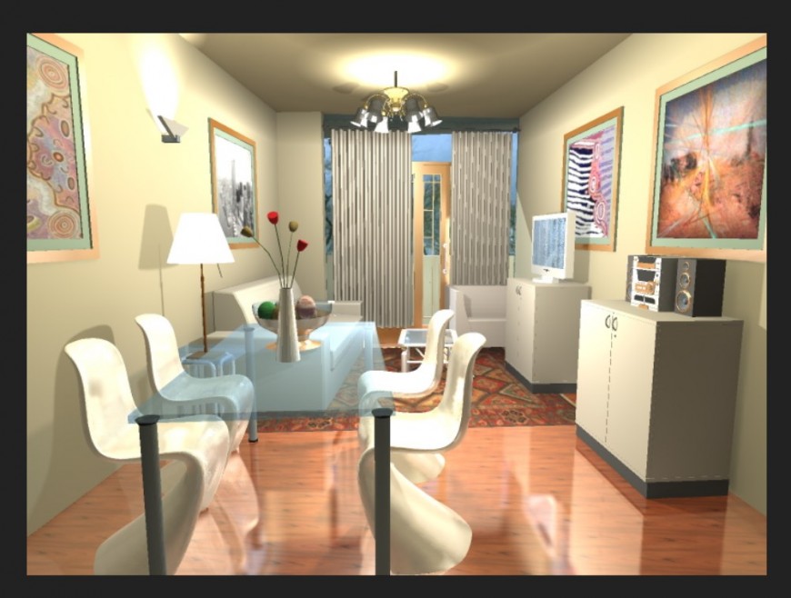 3d interior of dining area and drawing room layout photo file