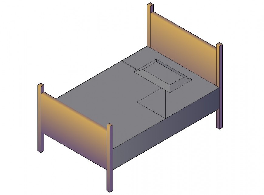 3d model CAD furniture block of single bed layout file in autocad format