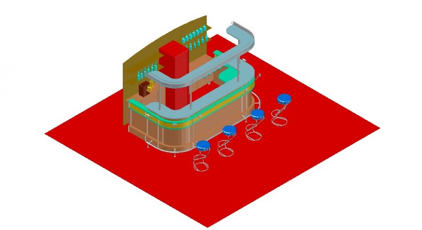 3d model of bartender area of restaurant block autocad file