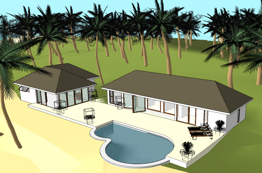 3d model of beach house detail sketch-up file