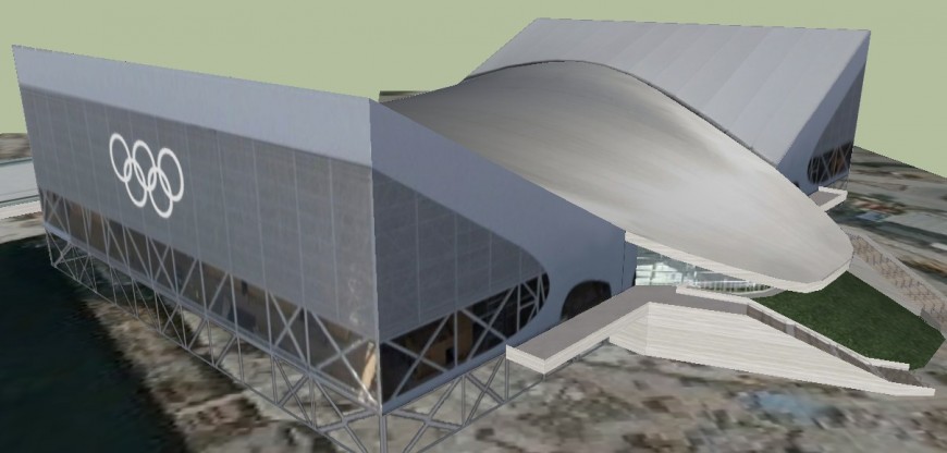 3d model of Car showroom building detail elevation layout sketch-up file