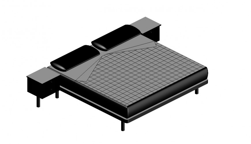 3d model of double bed detail CAD furniture unit block layout autocad file