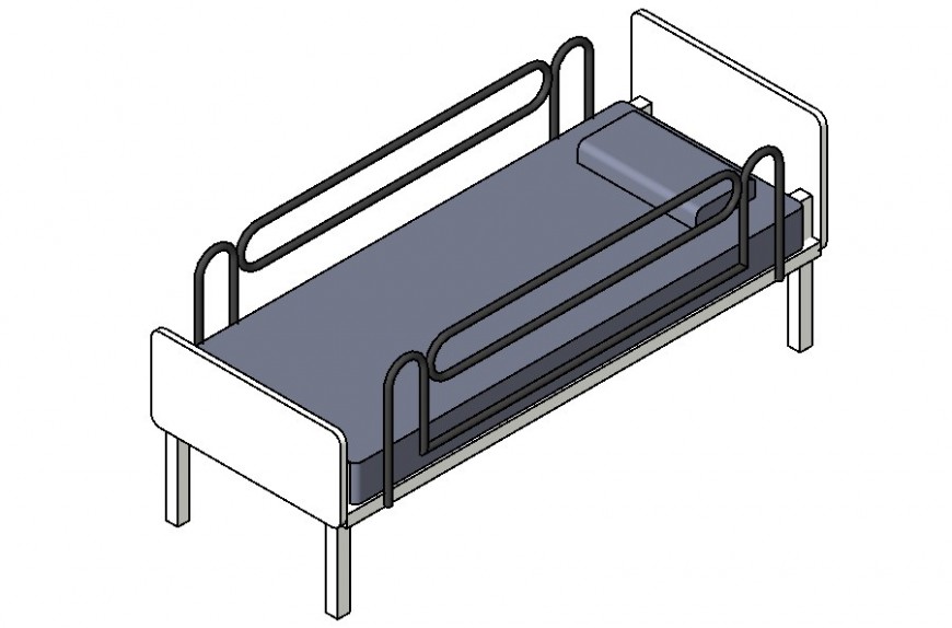 3d model of hospital patient bed drawing in autocad