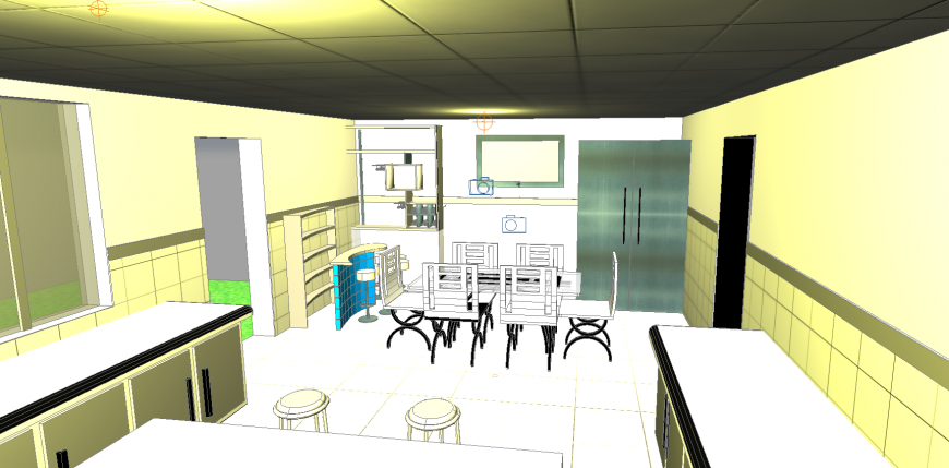 3d model of kitchen and dining area.