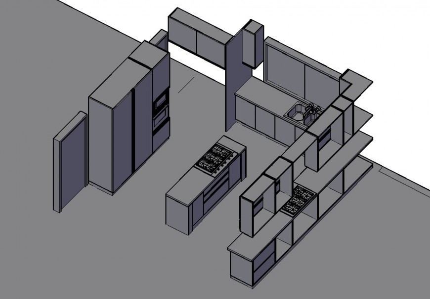 3d model of kitchen structural detail CAD block layout autocad file