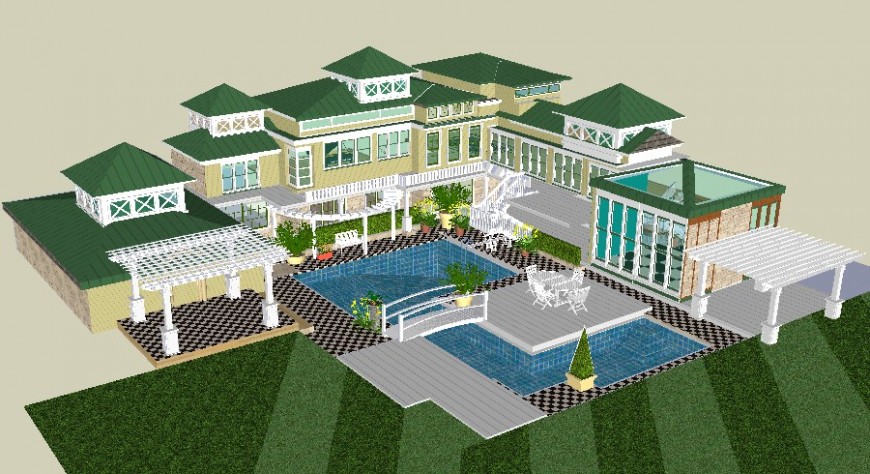 3d model of residential bungalow drawing in sketch-up