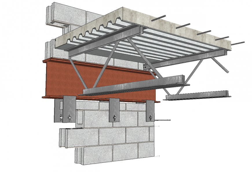 3d model of roof truss and wall cut out section autocad file