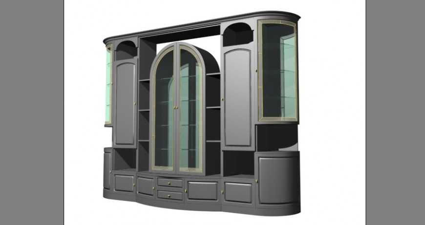 3d model of showcase cup-board detail furniture blocks 3d max file