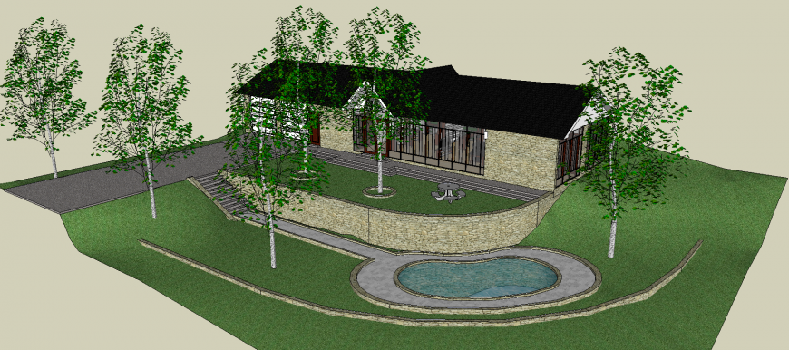 3d model of the farmhouse in skp sketch up file.