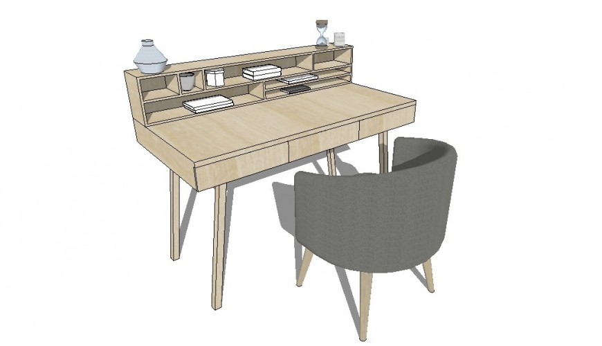 3d model of the modern study desk in skp Sketch Up file.