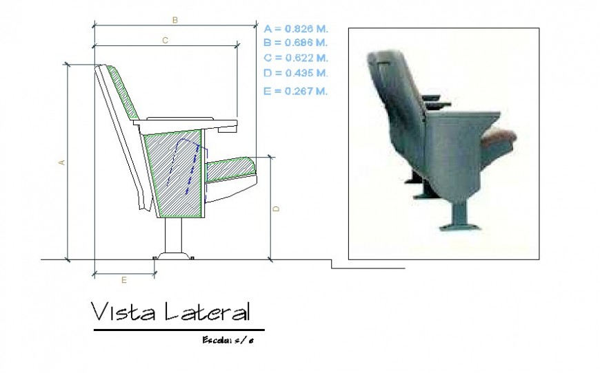 3d model of theater seat detail elevation furniture block layout file in autocad format