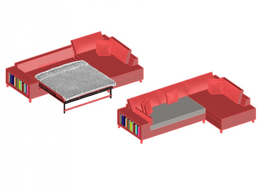 3D Sofa and sofa with bed dwg file in autocad format