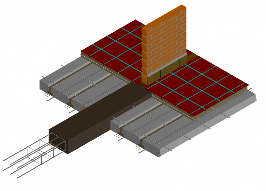 3d top view brick wall and floor construction details dwg file