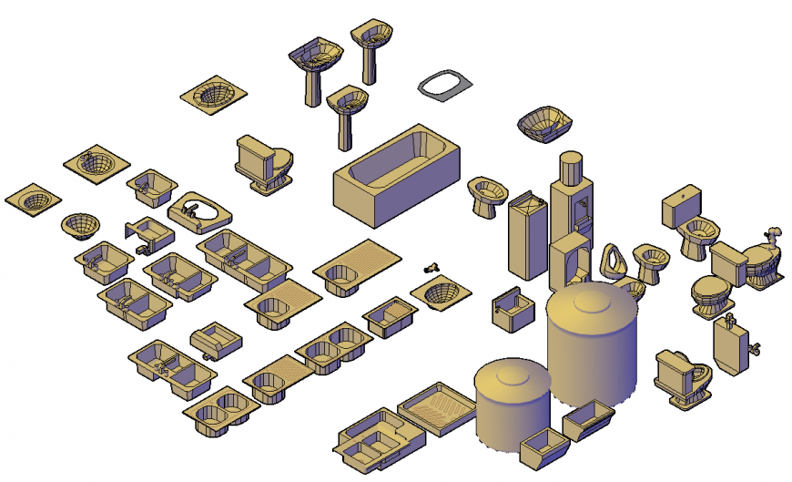 3d view of sanitary ware drawing in dwg file.