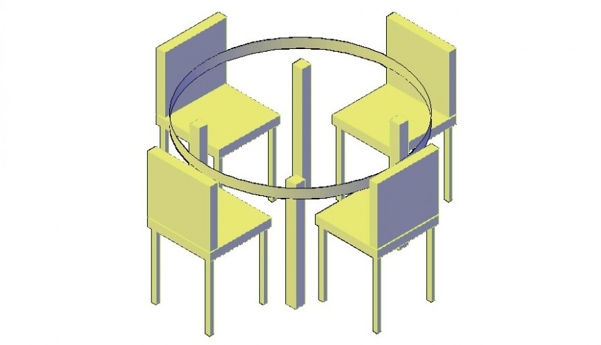 4 seater dining table 3d model drawing in AutoCAD