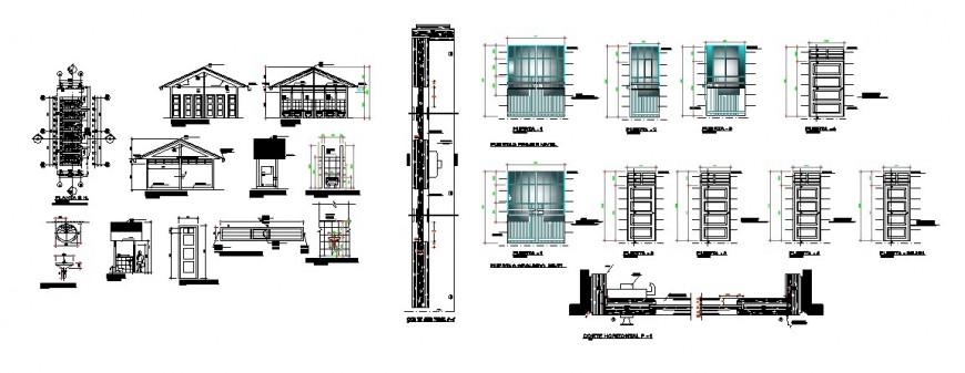 All doors and windows elevation, plan and installation details for communal hall dwg file
