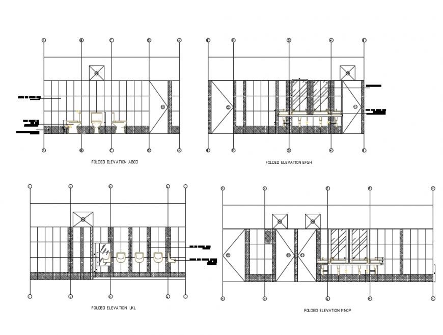 All sided folded elevation details of public toilet cad drawing details dwg file