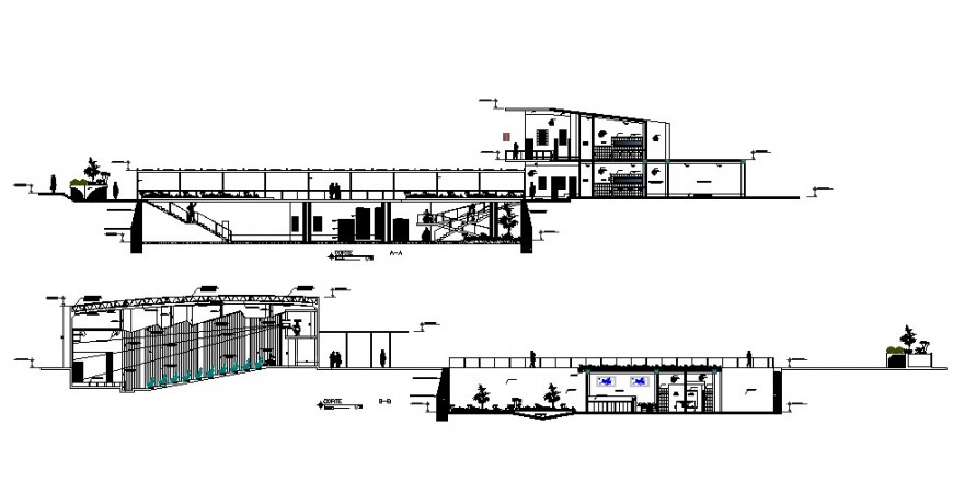 All sided sectional details of anchor store industrial plant dwg file