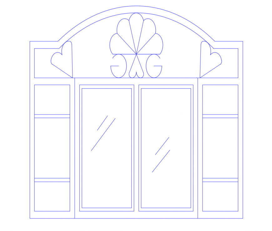 Arch shape window units detail elevation 2d view dwg file