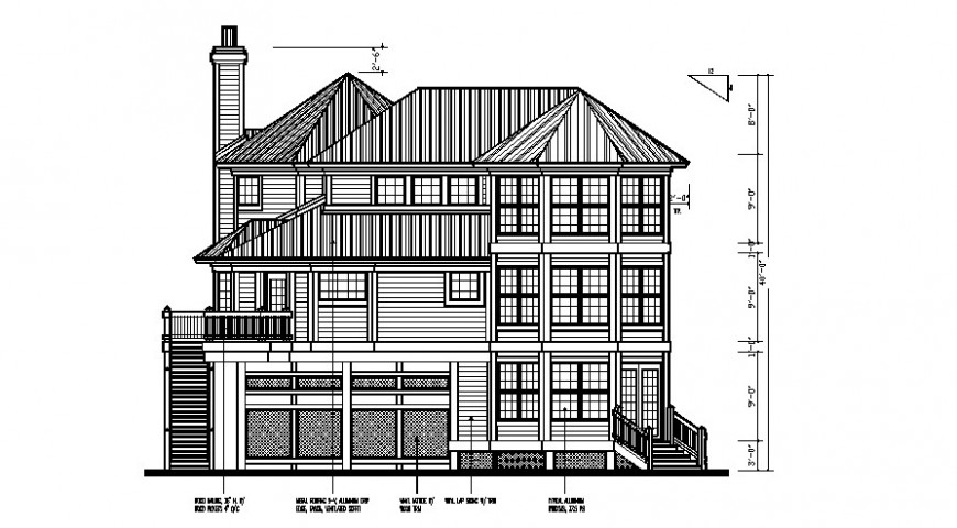 Architectural building elevation 2d view drawing in autocad file