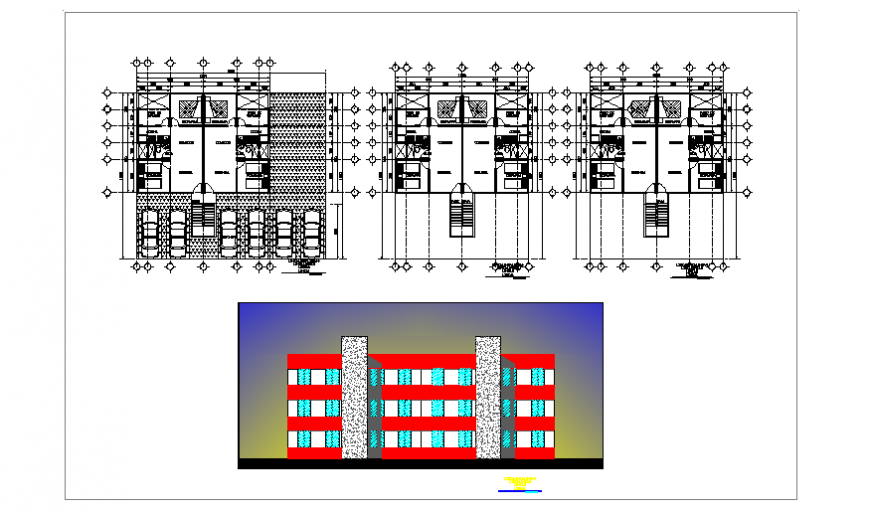 Architectural Duplex residential house design drawing