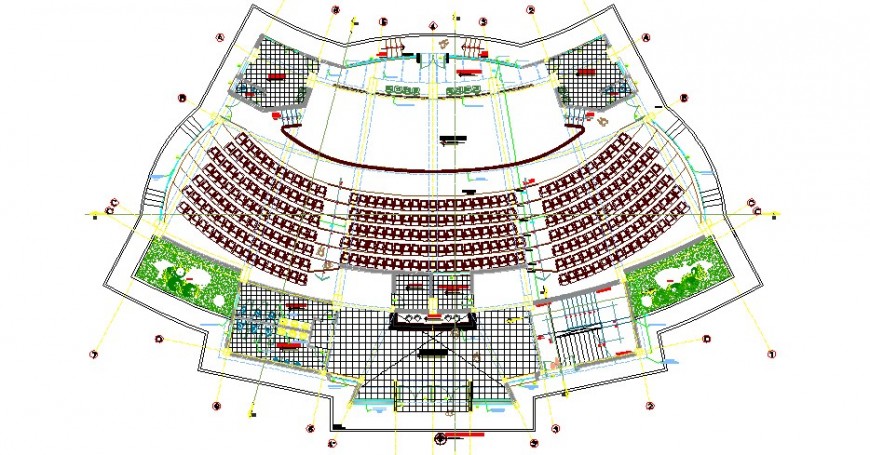 Auditorium hall ground floor architecture layout plan cad drawing details dwg file