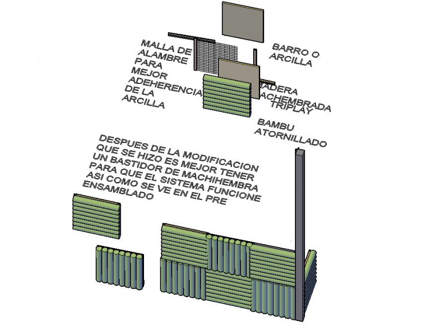 Bamboo partition 3d model in dwg AutoCAD file.