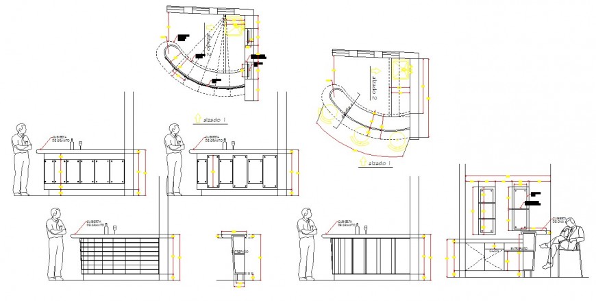 Bar table detail 2d view CAD furniture block layout file in autocad format
