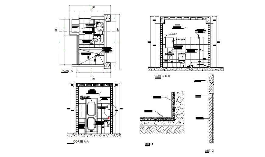 Bathroom construction detail drawing in AutoCAD file.