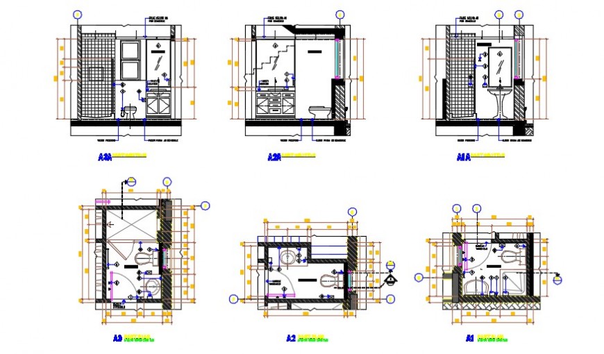 Bathroom furniture sectional detail 2d elevation detail dwg file