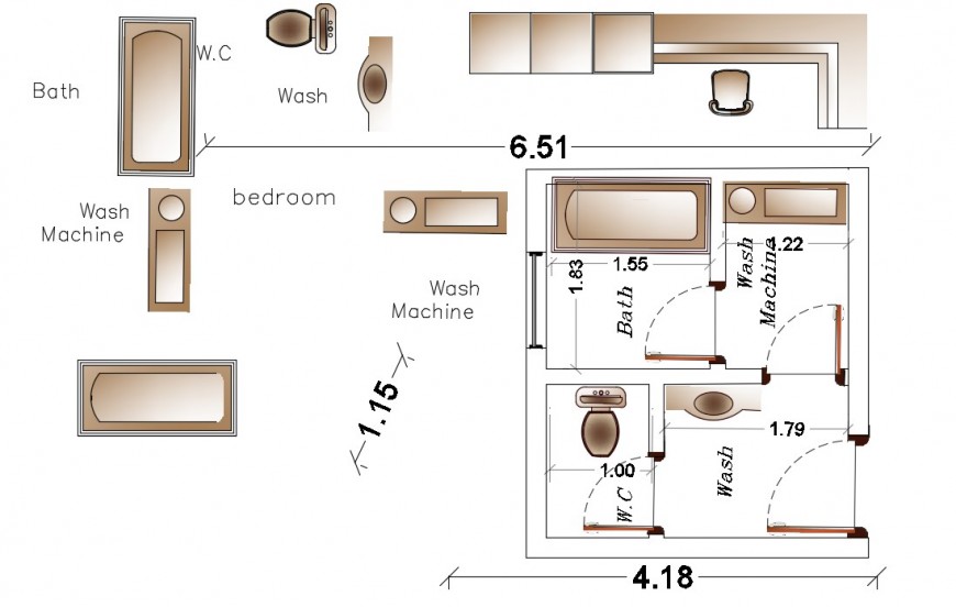 Bathroom interiors designs and detail dwg file